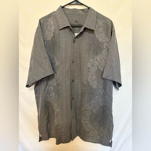 Tommy Bahama 100% Silk Men's Tahitian Border Shirt Shadow Gray Floral‎ Size XL